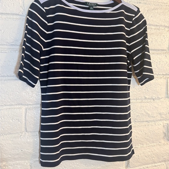 Ralph Lauren Navy and White Striped Tee - Picture 2 of 4